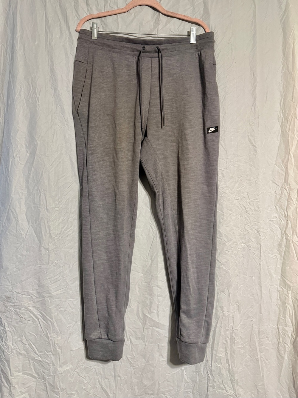 Nike Men’s Large Gray Tech Fleece Jogger Pants Drawstring Zip Pocket